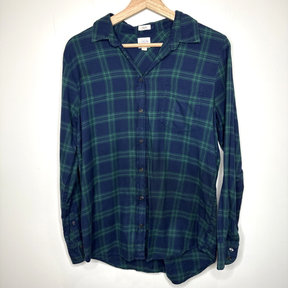 J Crew Plaid Button Up Shirt Womens Small Boy Fit Green Blue Country Barn‎ Ranch